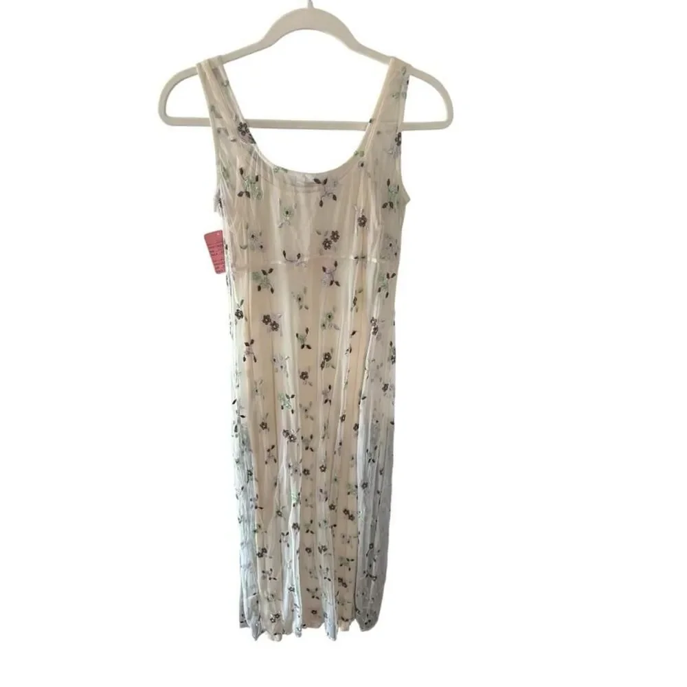 VINTAGE Johnny-was Women's Cream and Purple Dress XS
